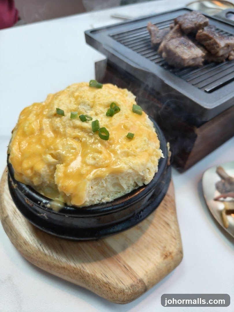 Steamed Egg with Cheese and Grilled Meat