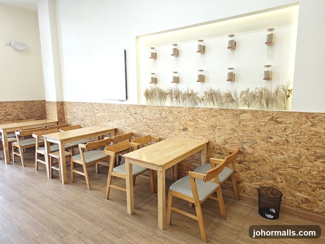 Cafe Interior with Wooden Tables and Chairs
