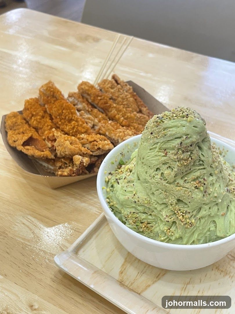 Fried Chicken and Matcha Shaved Ice
