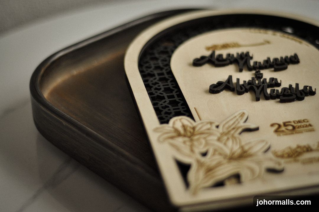 Wooden Wedding Invitation with Floral Design