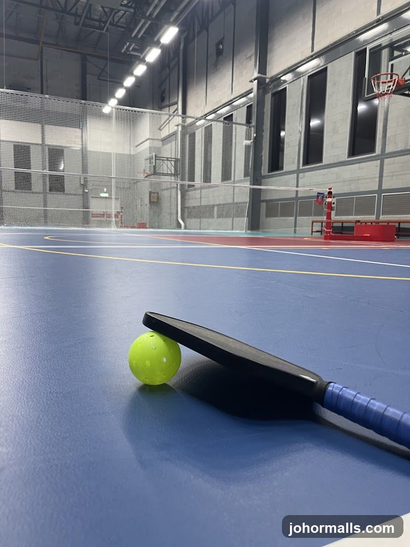 Indoor Sports Court with Pickleball Equipment