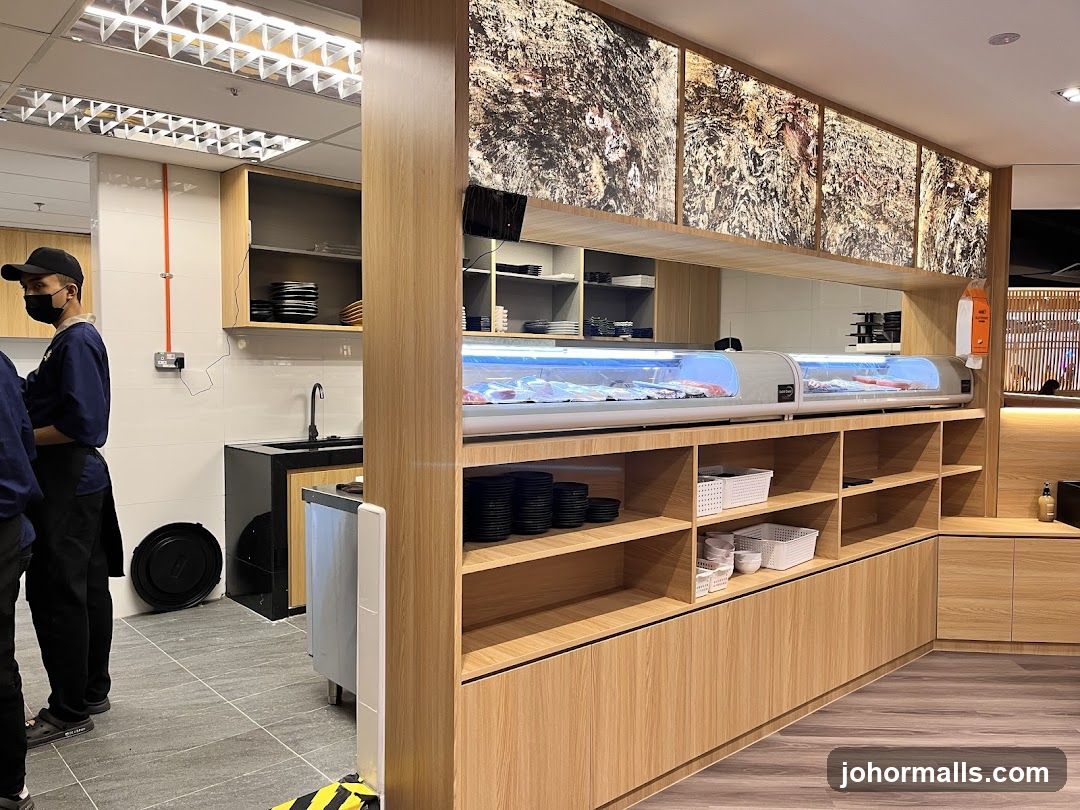 Sushi Display and Kitchen Area
