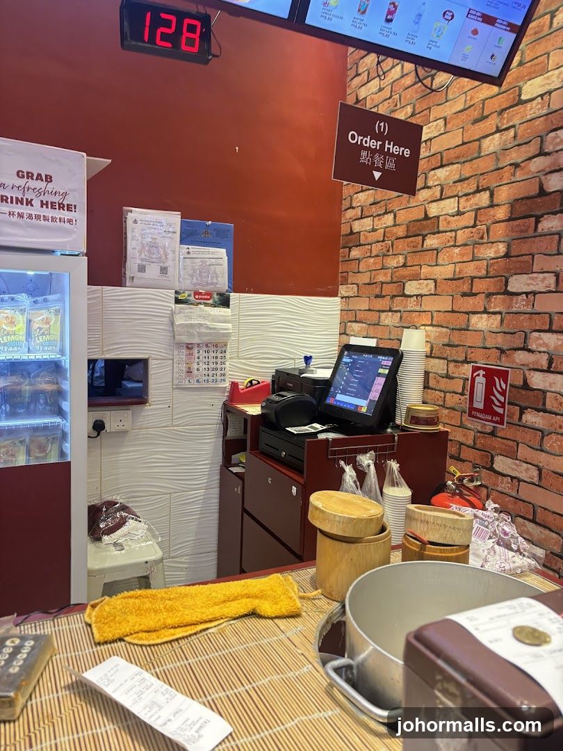 Counter area with digital display and order sign