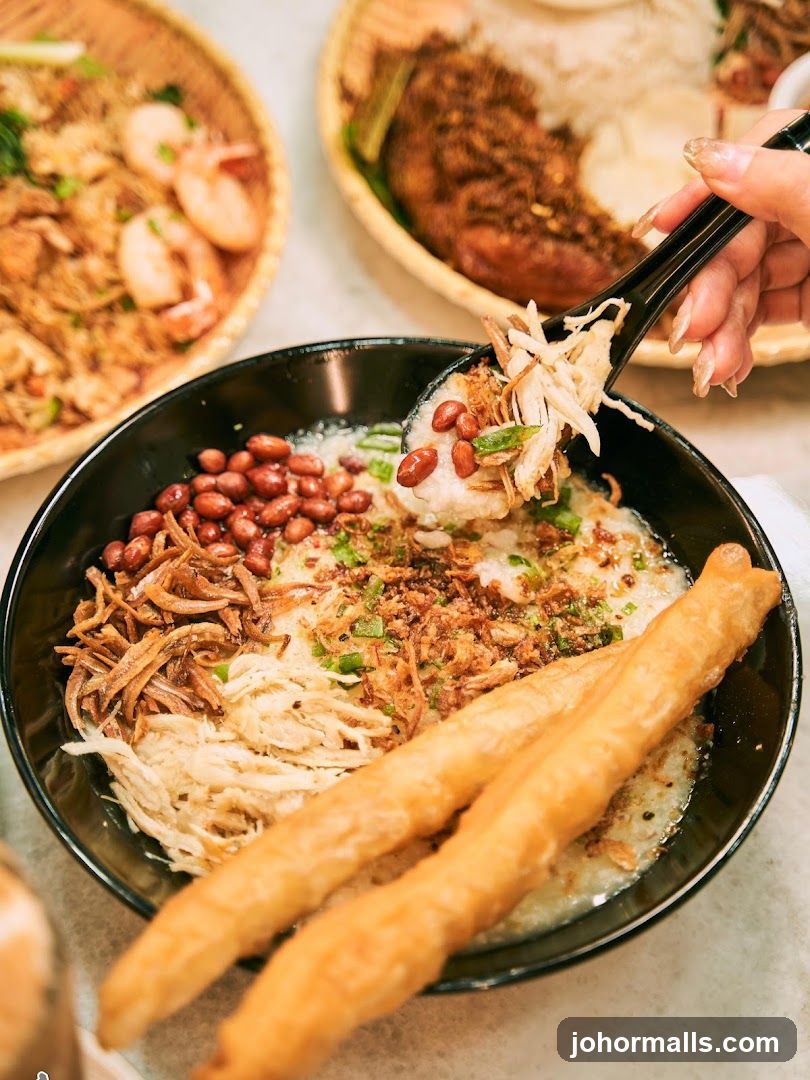 Congee with Shredded Chicken and Fried Dough Sticks
