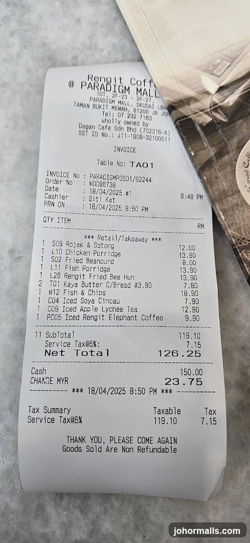 Receipt from Rengit Coffee
