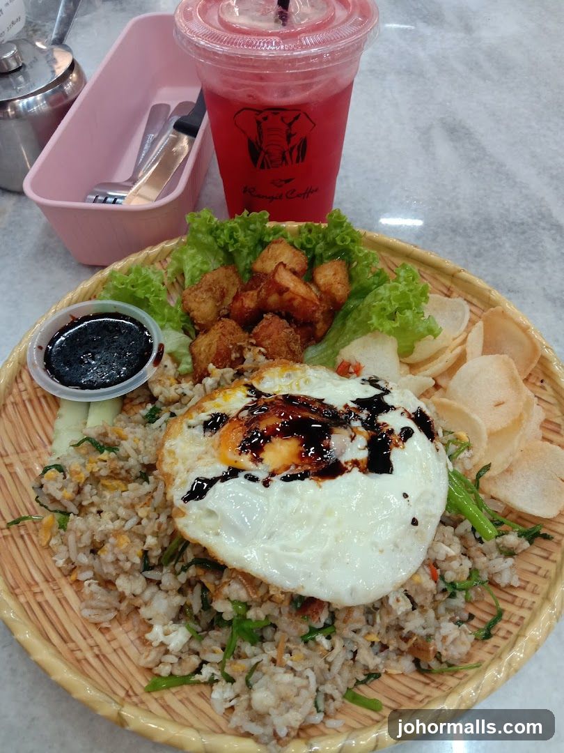 Fried Rice with Fried Chicken and Drink