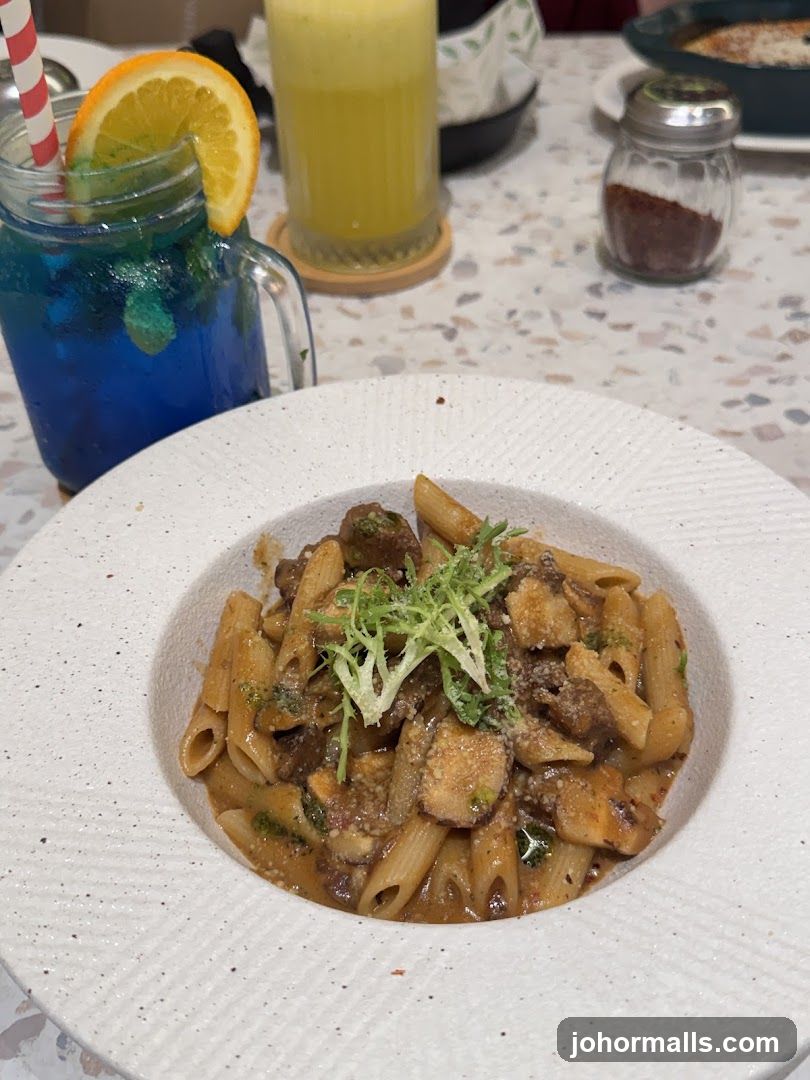 Penne Pasta with a Blue Drink