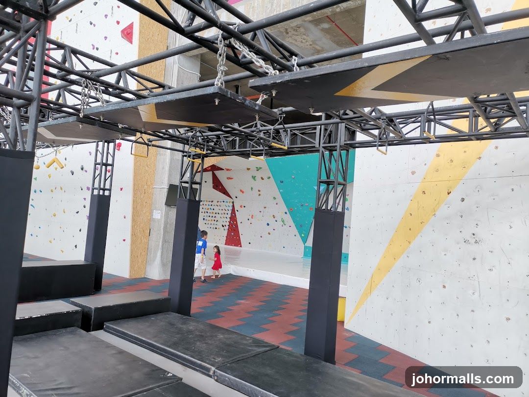 Indoor obstacle course with climbing walls