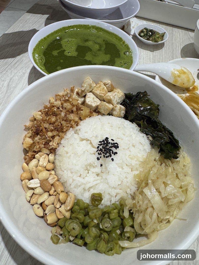 Rice Bowl with Toppings and Green Drink