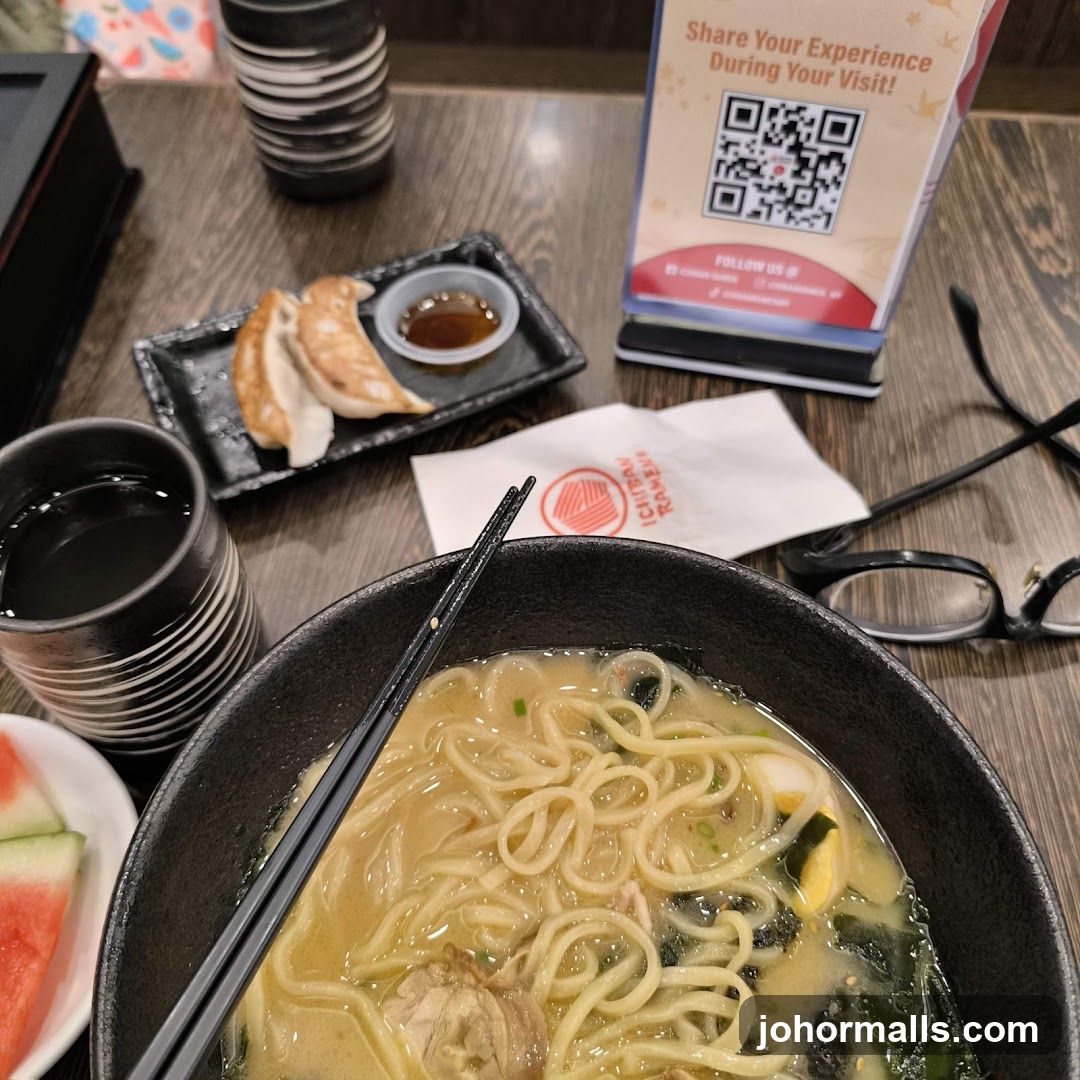 Ramen Meal with Gyoza and Watermelon