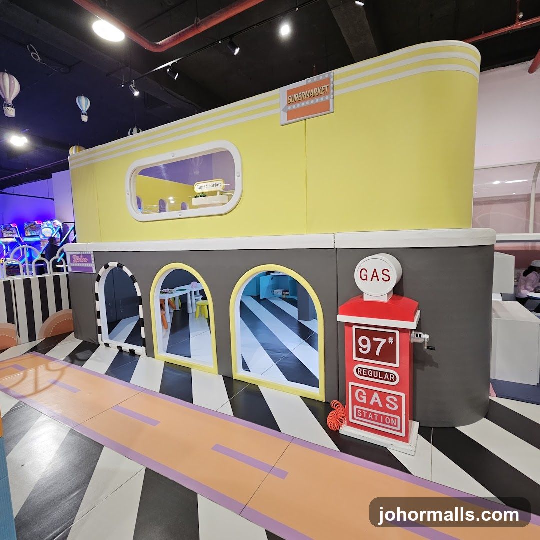 Children's Play Area with Supermarket and Gas Station Theme