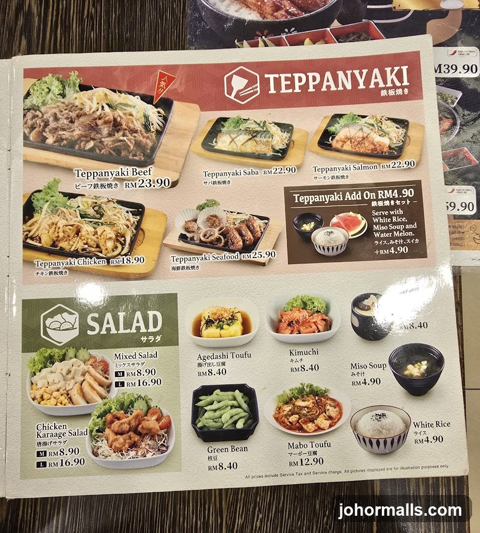 Teppanyaki and Salad Menu