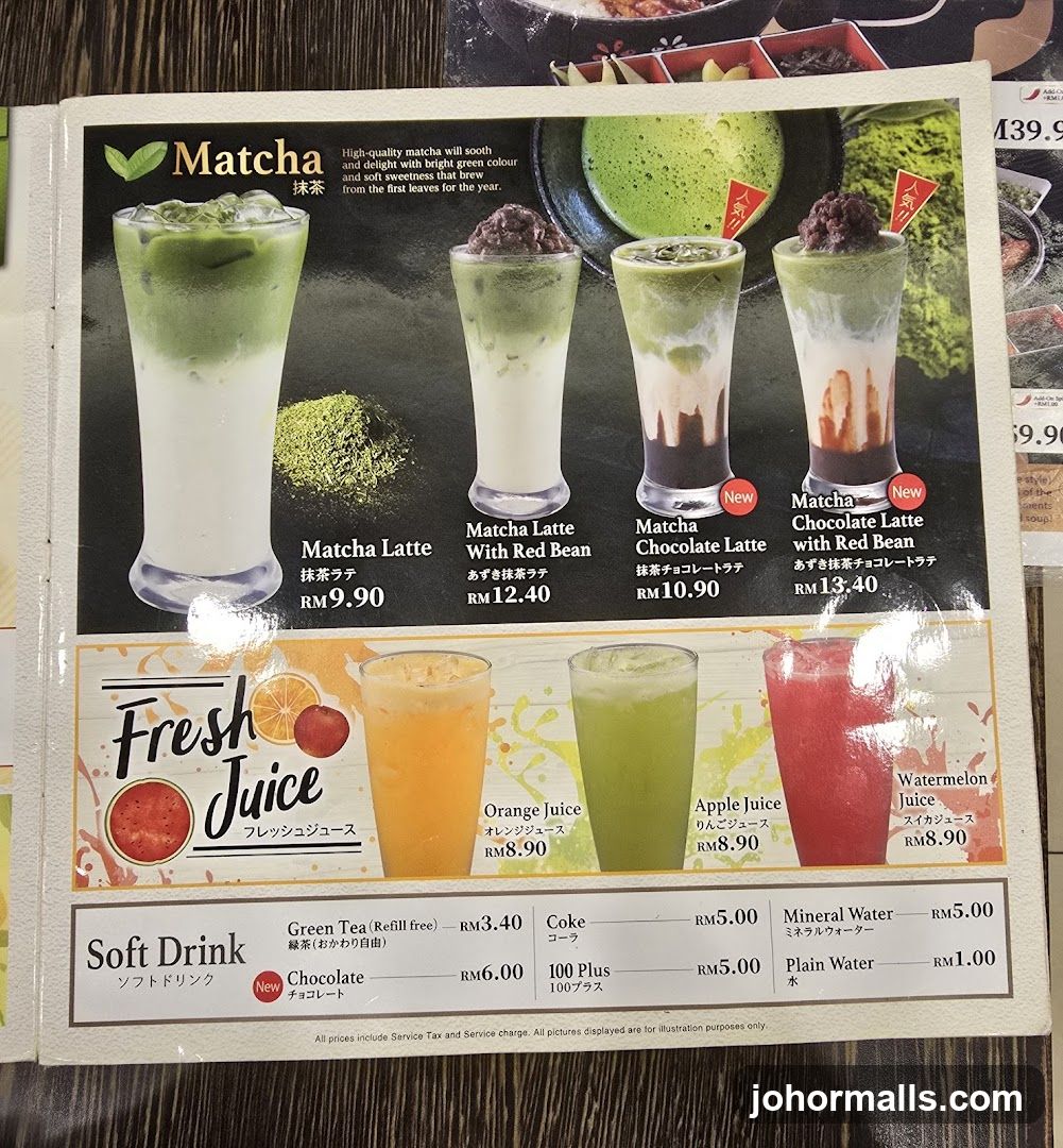 Matcha and Fresh Juice Menu
