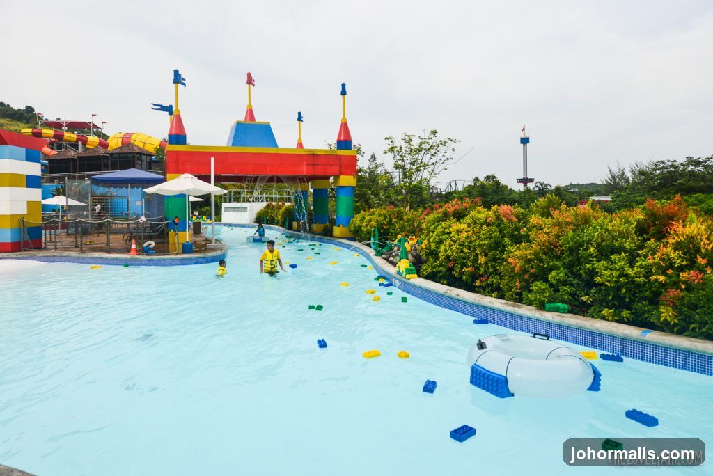 Lego-themed water park pool area