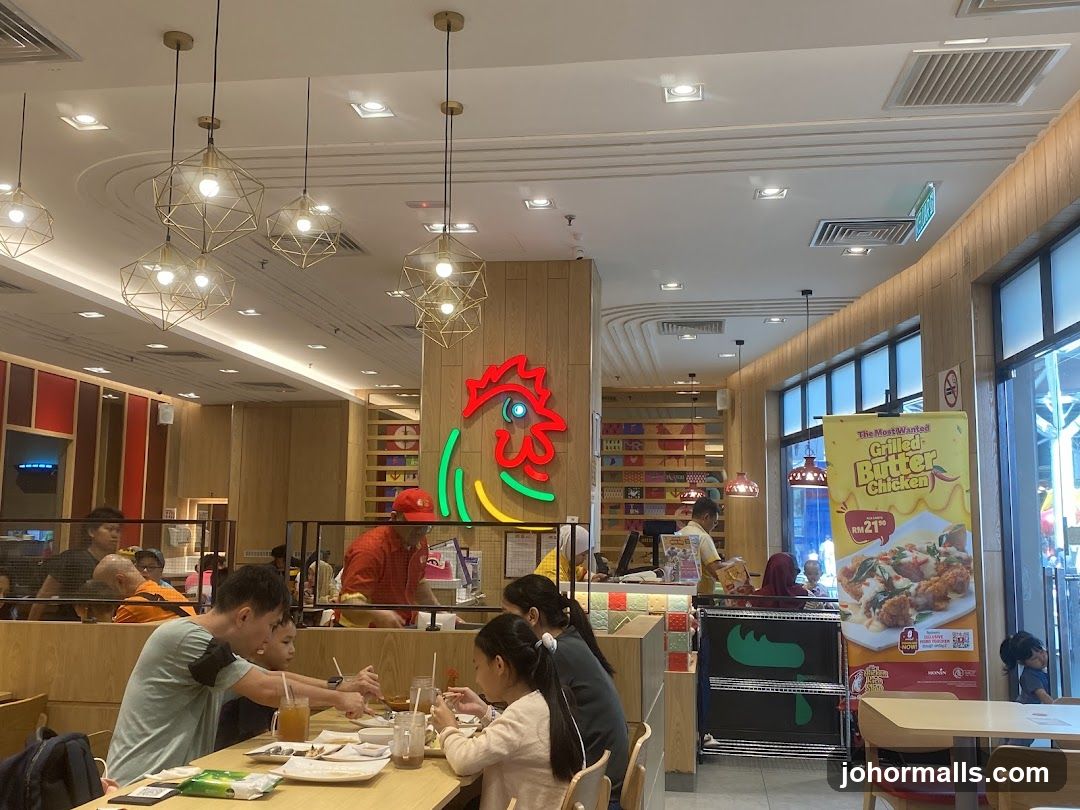 Restaurant Interior with Customers and Promotional Banner