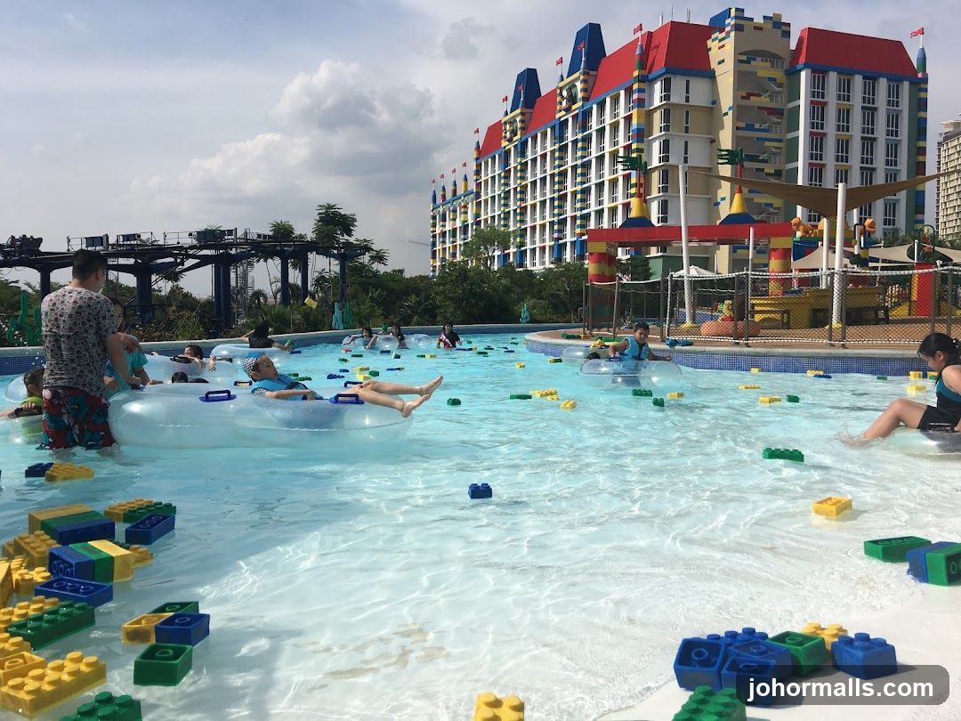 Lego-themed water park pool area