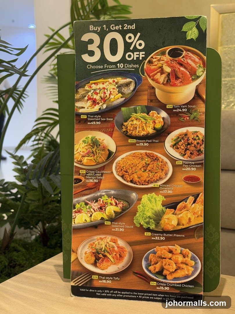 Thai Cuisine Menu with 30% Off Promotion