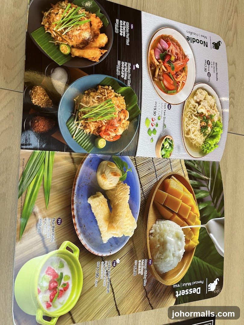 Thai Noodle and Dessert Menu