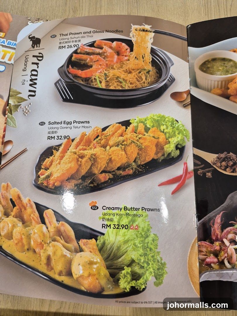 Prawn Section of Menu