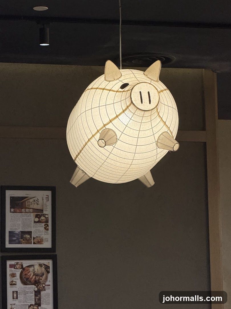 Pig-shaped lantern hanging in interior