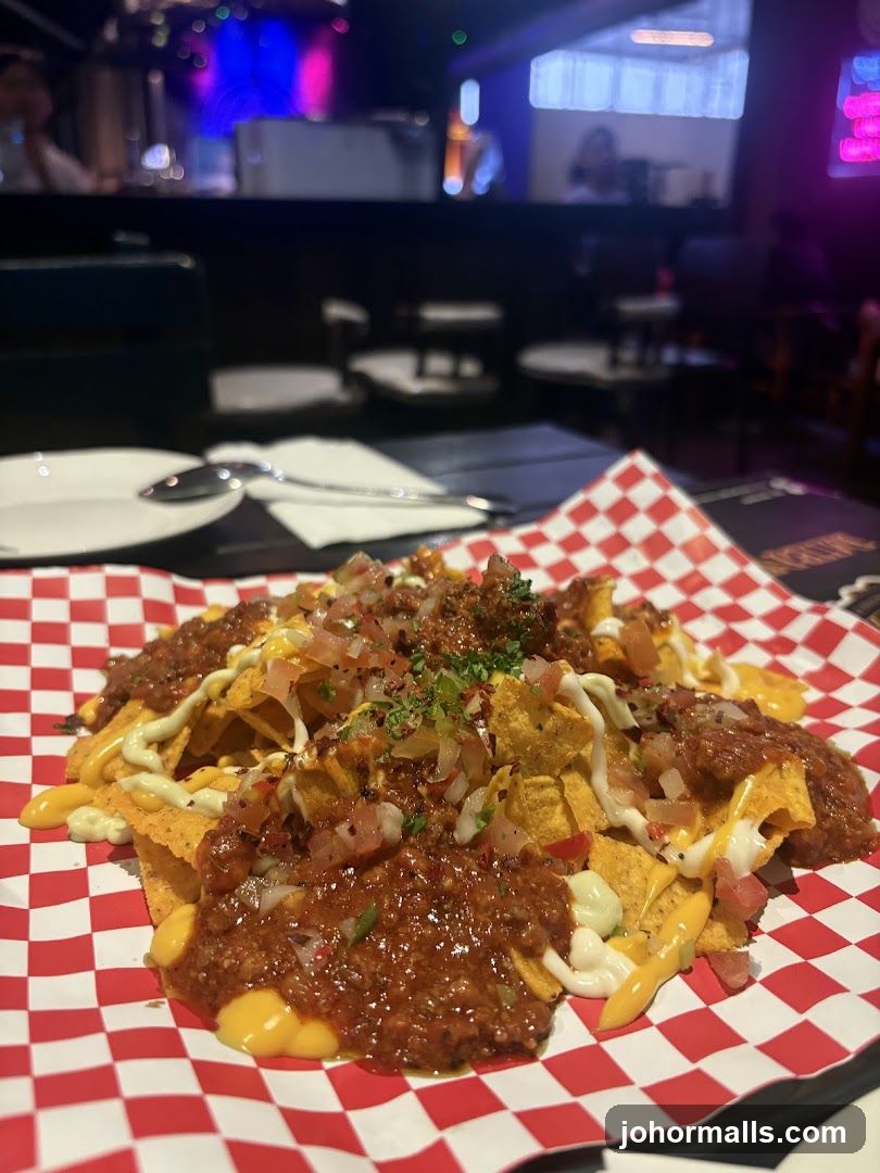 Nacho dish in restaurant setting