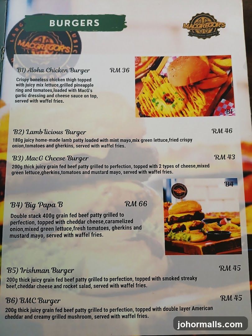 MacGregor's Burgers Menu