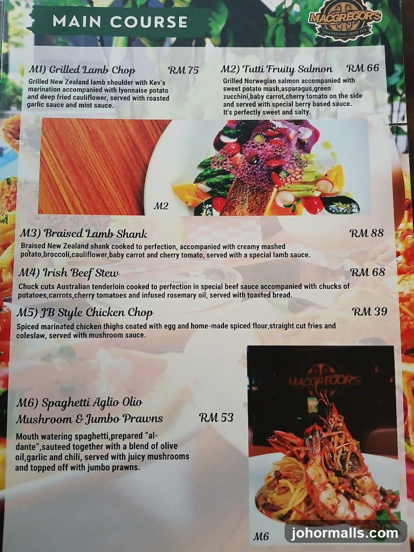MacGregor's Main Course Menu