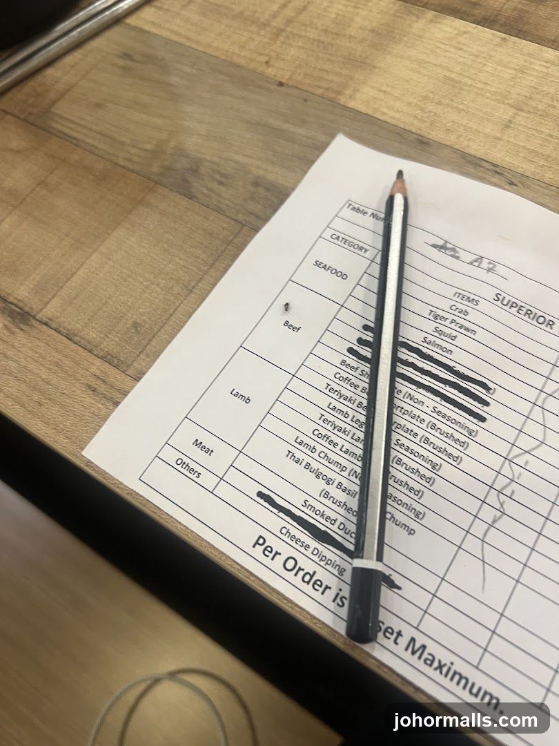 Table Order Sheet
