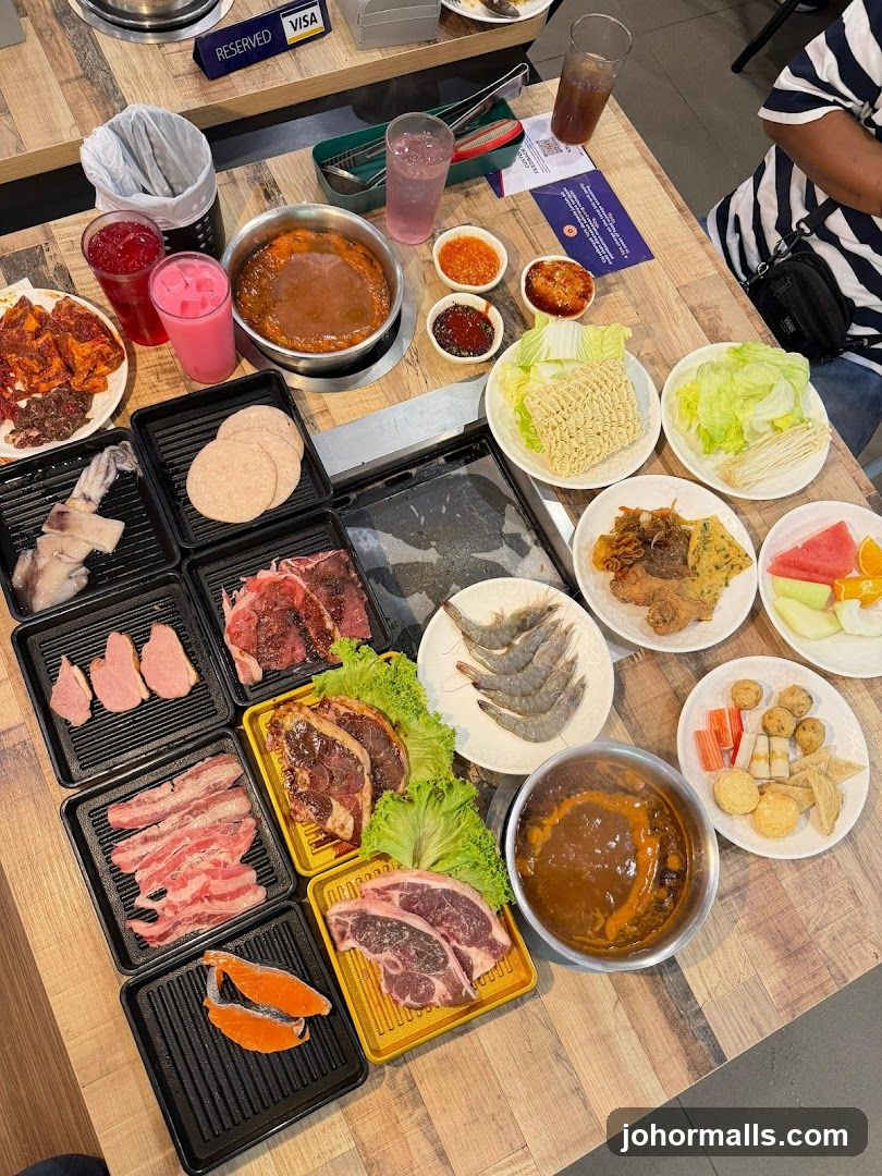 Table with Korean BBQ food