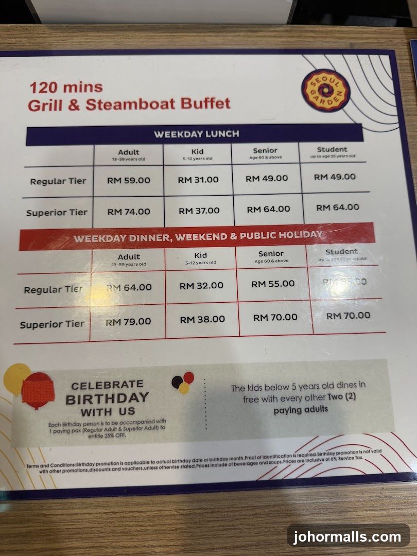 120 mins Grill & Steamboat Buffet Pricing