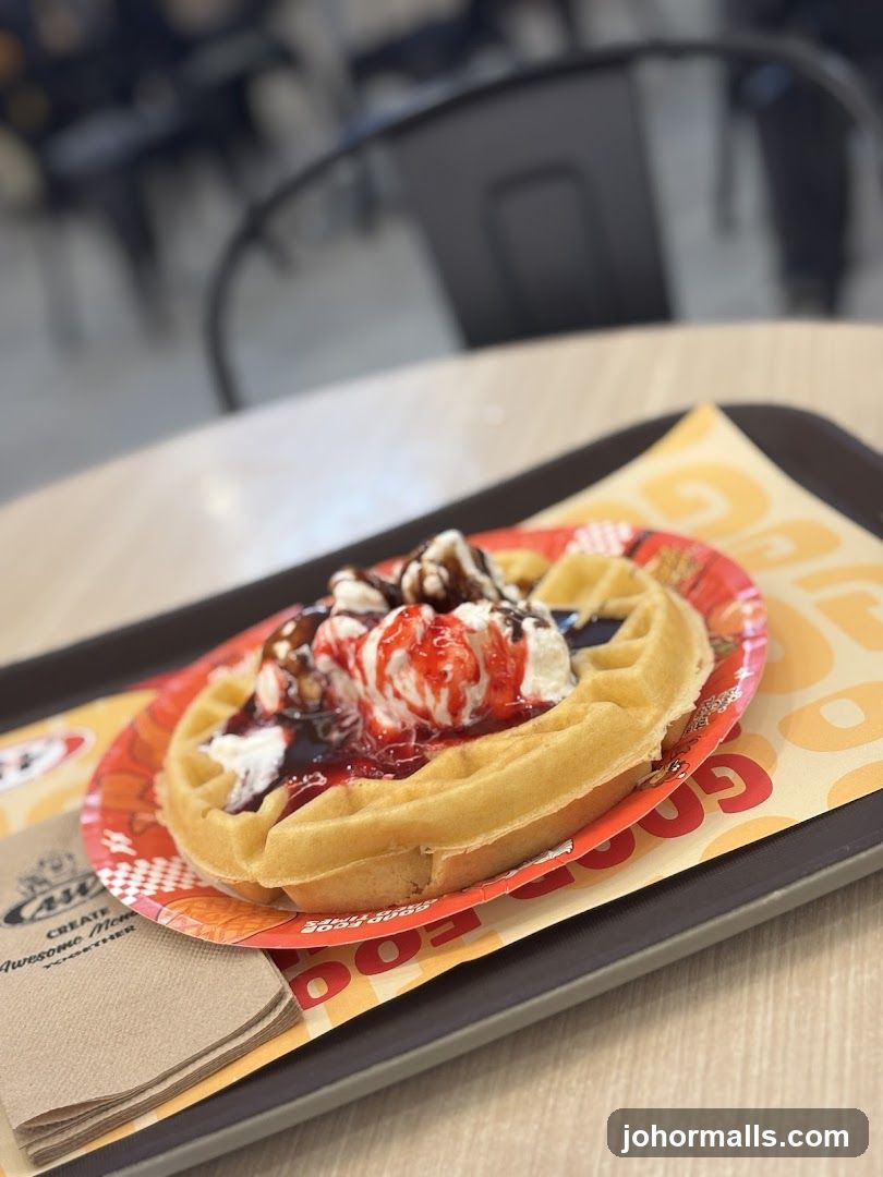 Waffle with Ice Cream and Syrups