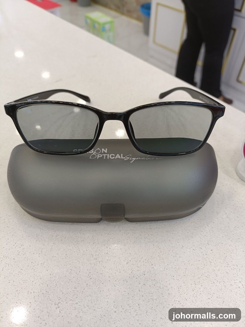 Glasses on display case