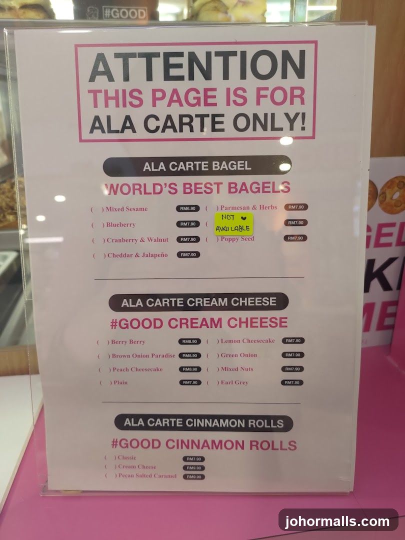 Ala Carte Bagel Menu