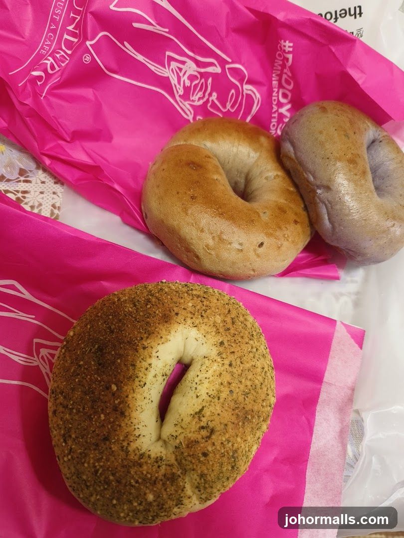 Bagels on pink paper
