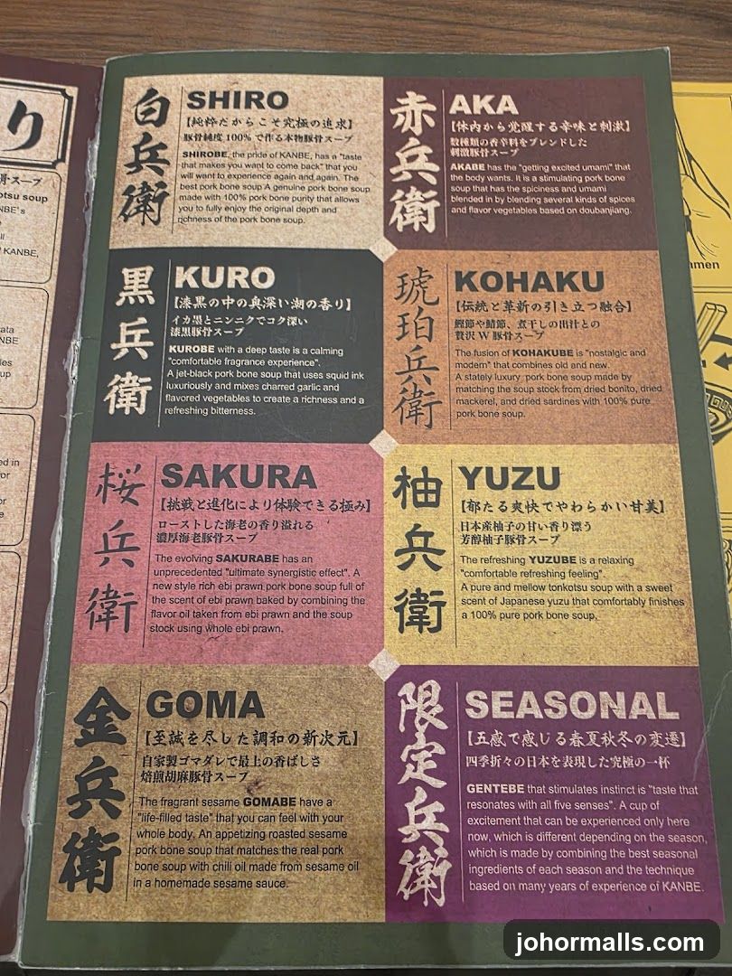 KANBE Pork Bone Soup Menu