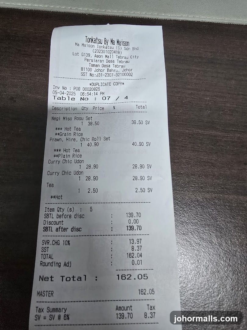 Receipt from Tonkatsu By Ma Maison