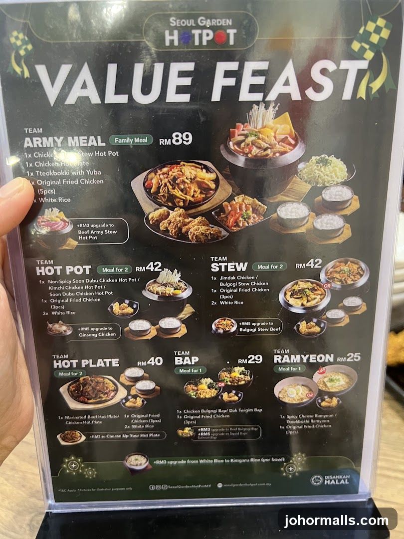 Seoul Garden Hot Pot Value Feast Menu
