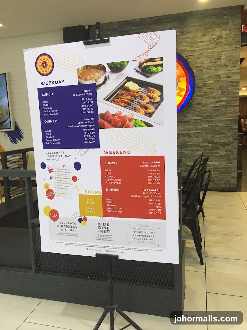 Seoul Garden Menu Board