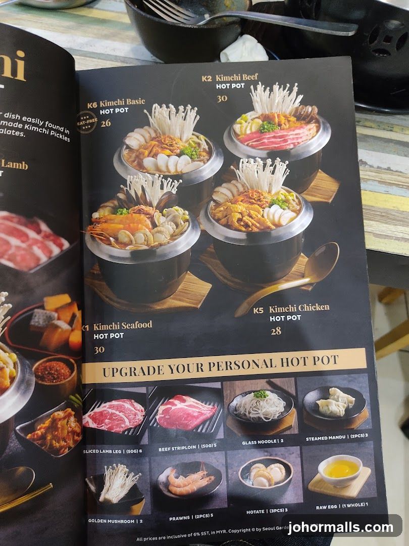 Seoul Garden Hot Pot Menu