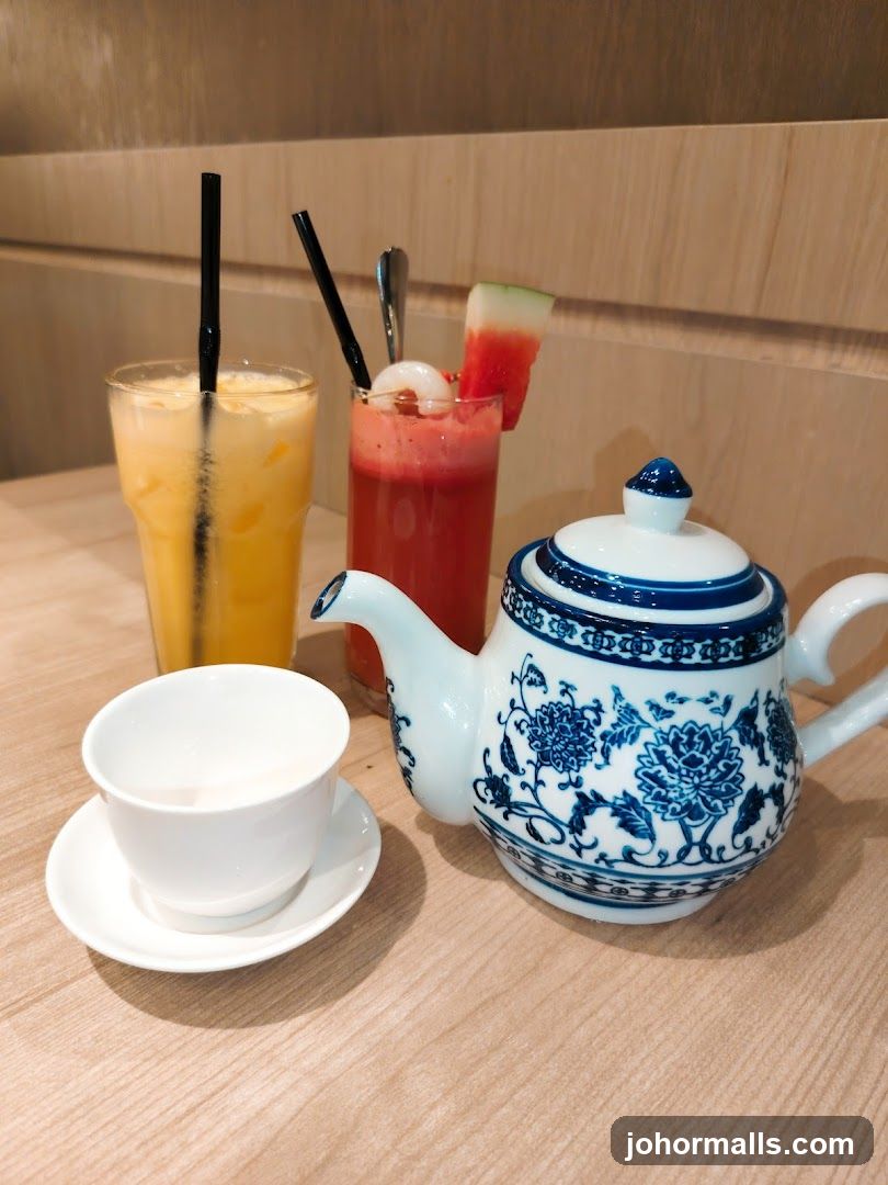 Table Setting with Drinks and Teapot
