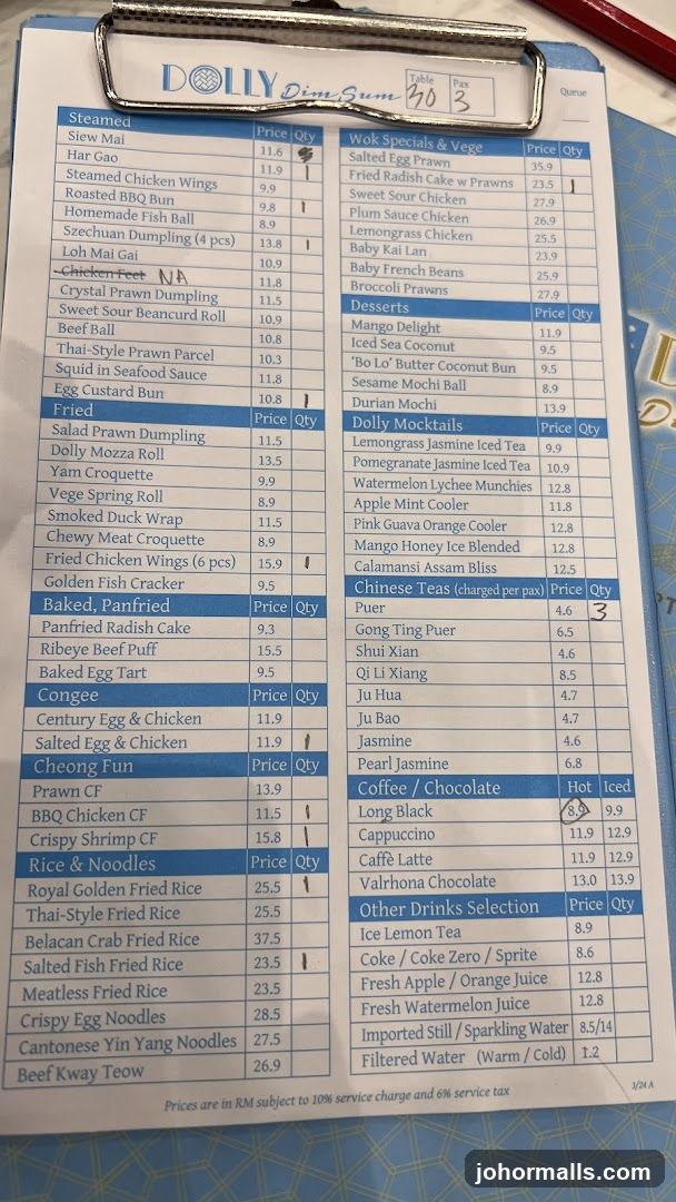 Dolly Dim Sum Menu