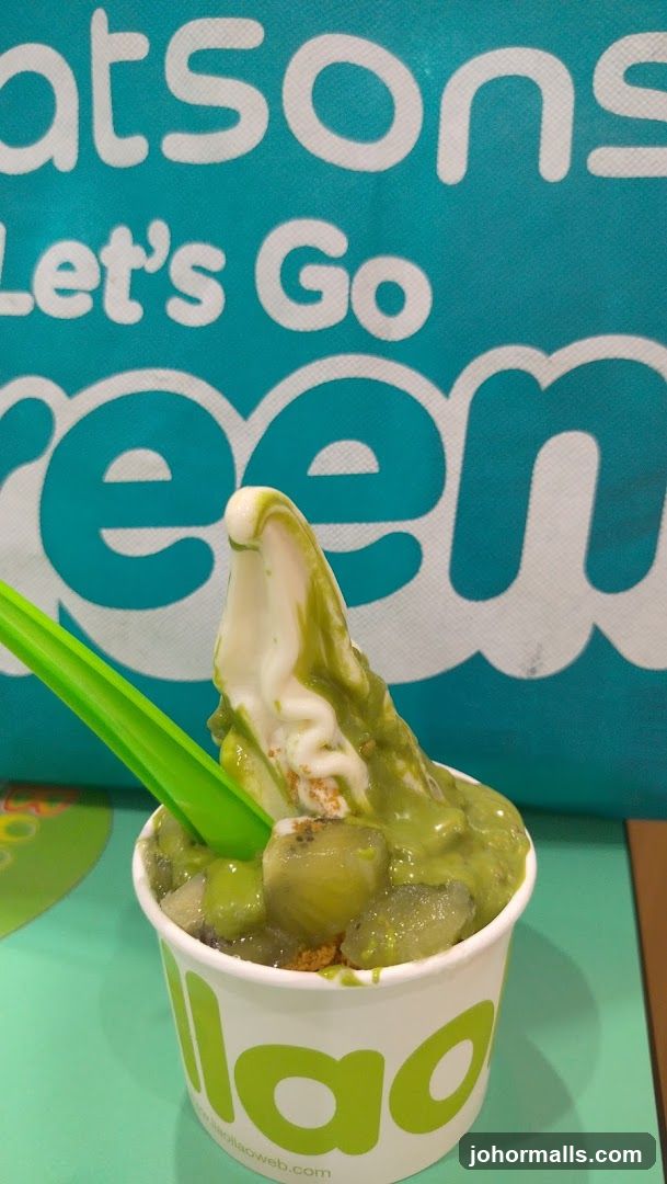 Soft serve dessert with green topping