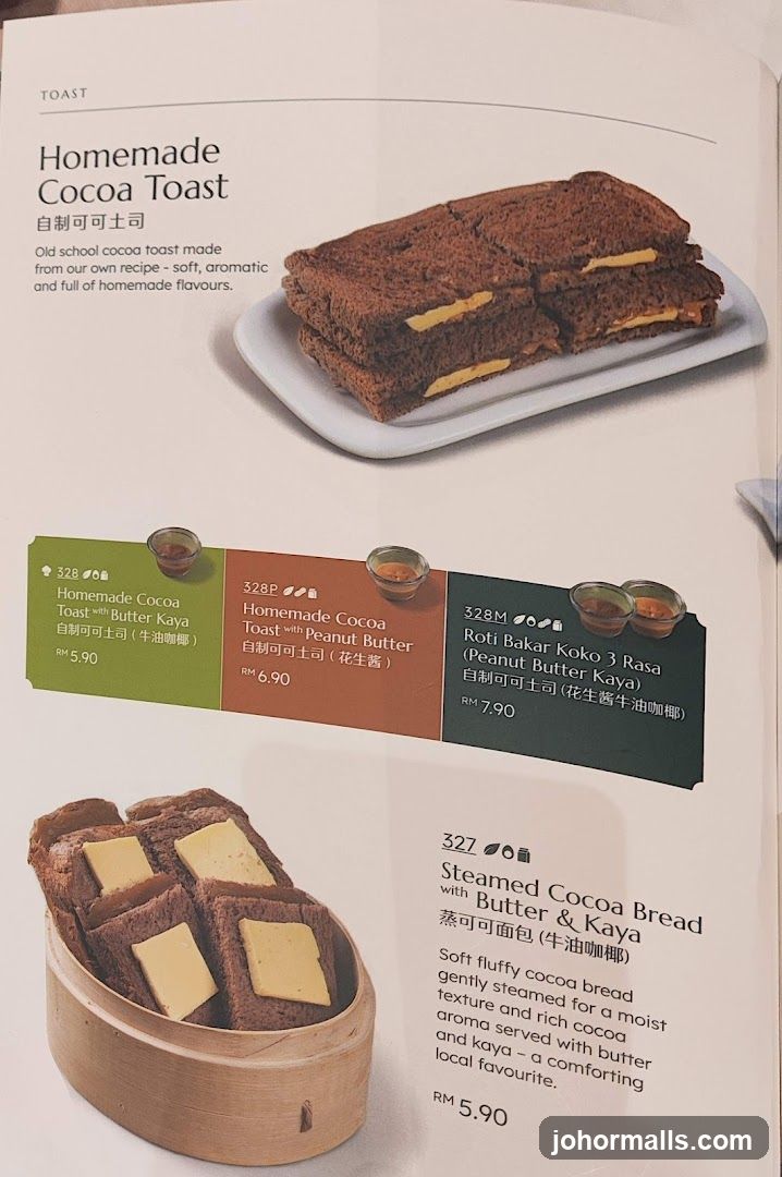 Homemade Cocoa Toast Menu
