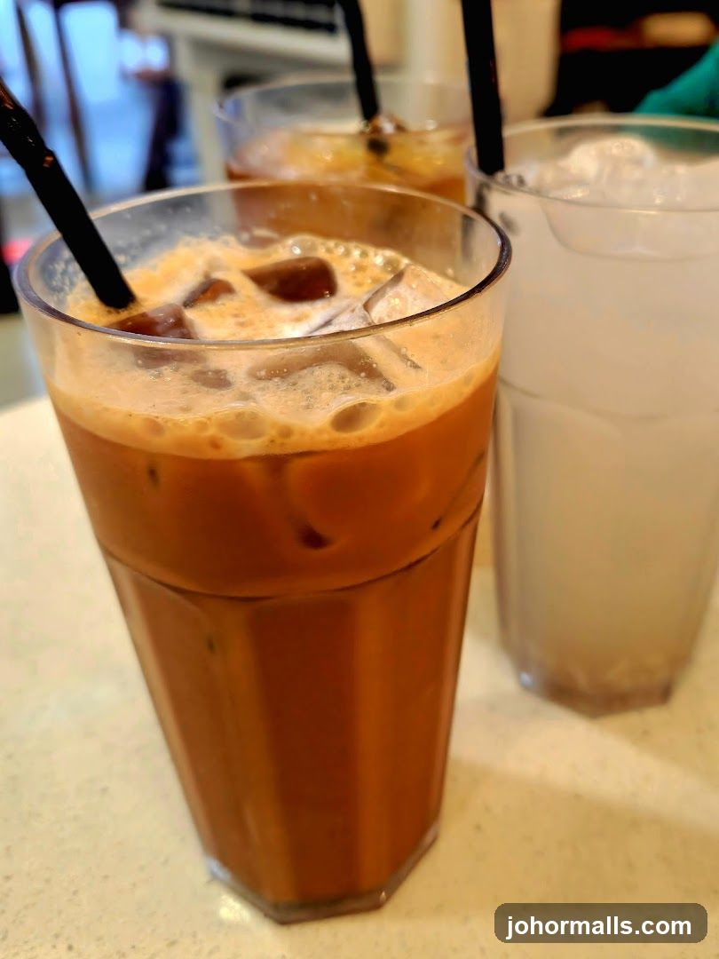 Iced beverages on counter