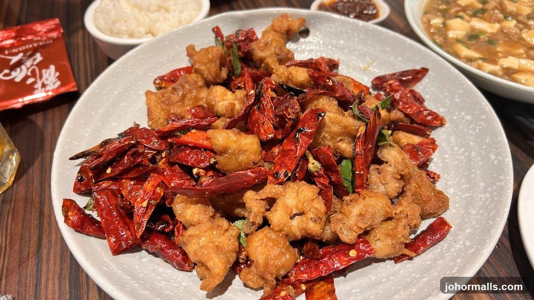 Dish of Spicy Fried Chicken with Red Chilies