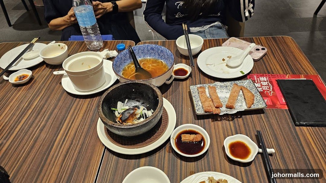 Dining table with food remnants
