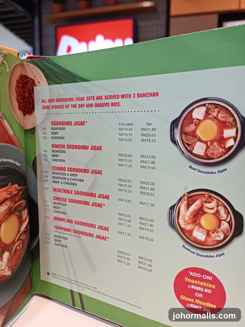 Soondubu Jigae Menu
