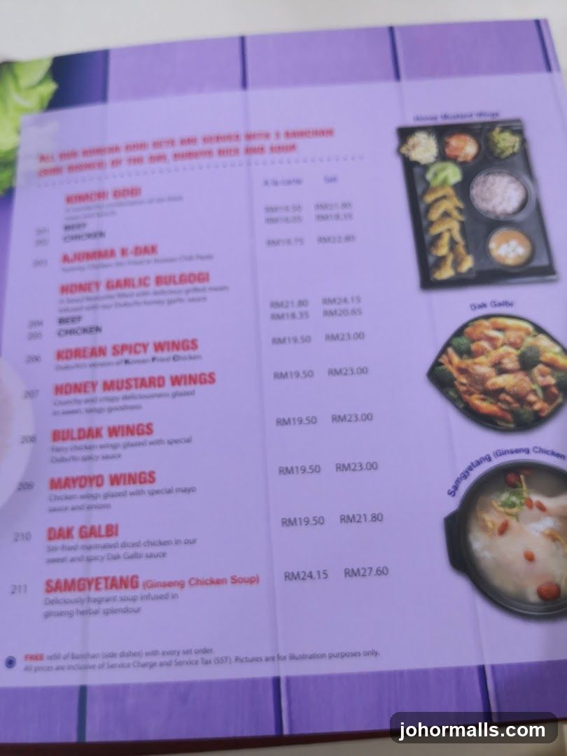 Korean-style wing and soup menu