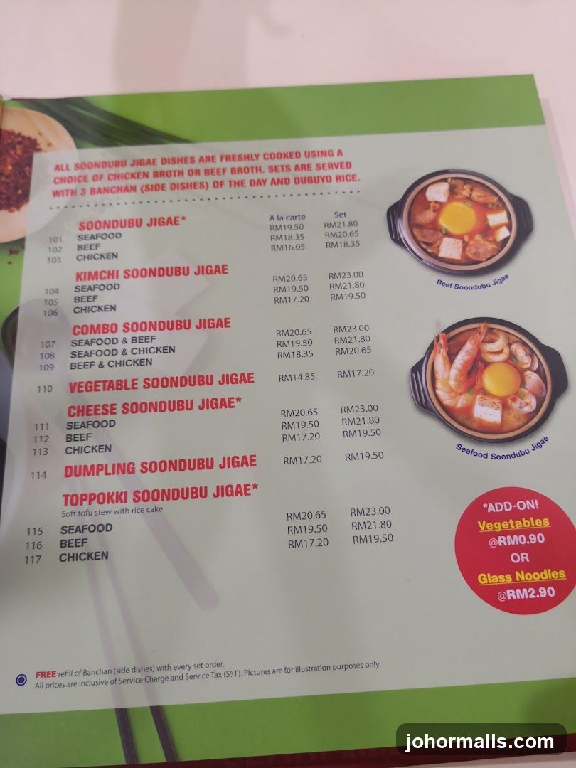 Soondubu Jigae Menu