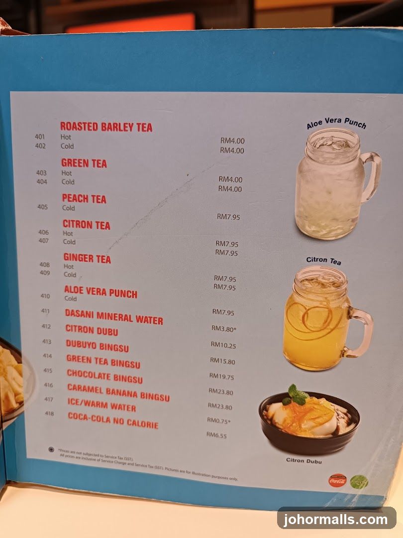 Tea and Beverage Menu